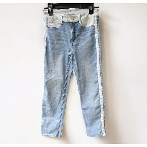 Womens White House Black Market Jean Two Toned Crop 4 Straight Leg High Rise - Picture 2 of 10